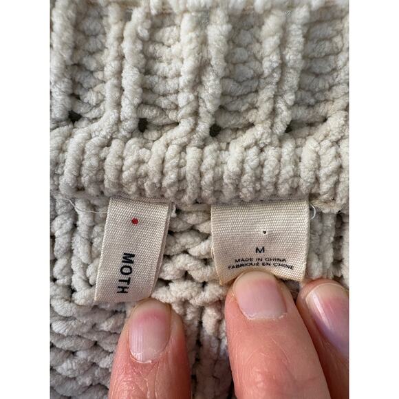 Anthropologie Moth Sz M Chenille Sweater Chunky Cropped Beige Boho Open Knit - Picture 7 of 7